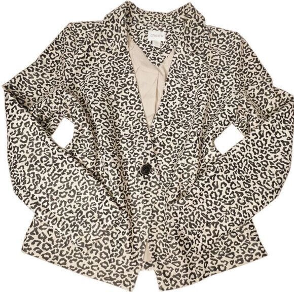 CHICO'S Faux Suede Animal Print‎ Blazer Jacket One Button Closure Size Medium - Picture 6 of 12